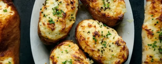 Learn how to make Twice-Baked Garlic Potatoes with crisp potato skins.