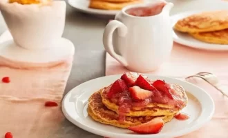 Grain Pancakes with Strawberry Sauce Recipe from Food Network.