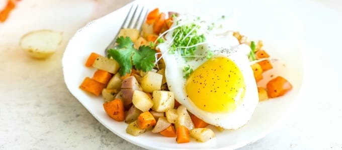 Vegetable Hash Breakfast with Fried Eggs