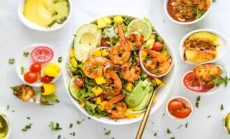 Recipes Featured Tropical Salad with Avocado and Grilled Shrimp