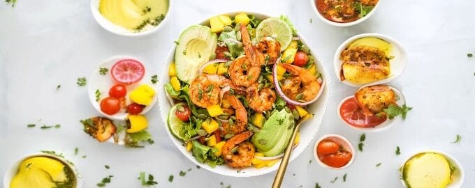 Recipes Featured Tropical Salad with Avocado and Grilled Shrimp