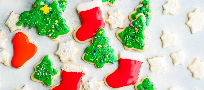 Festive Christmas cookies in various shapes: