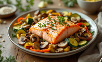 Baked Salmon with Zucchini and Mushrooms