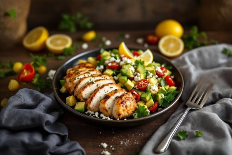 Lemon Herb Chicken with Avocado and Cherry Tomato Salad