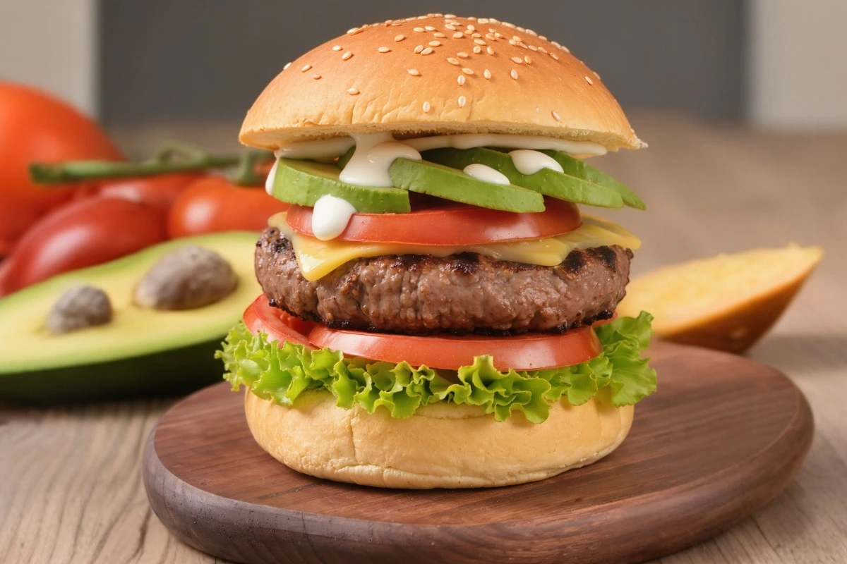 Tomato Avocado Burger Tomato Avocado Burger on the table