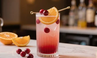 Vodka & Cranberry Blush cocktail served in a glass with citrus garnish