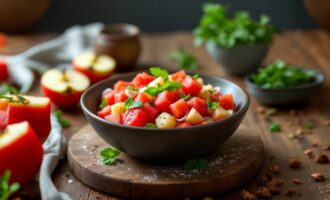 Fresh watermelon and tomato salad with herbs